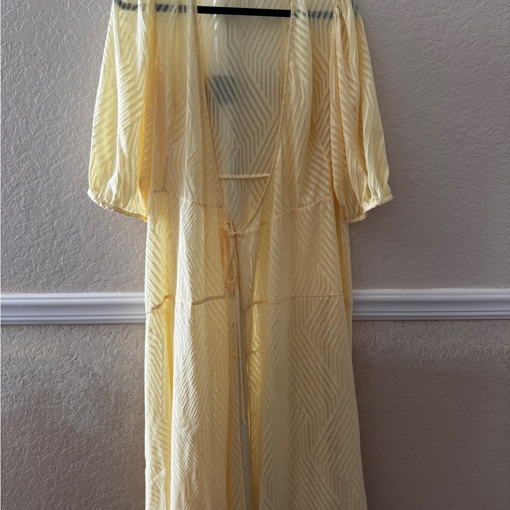 Calvin Klein Sheer Yellow Kimono Duster